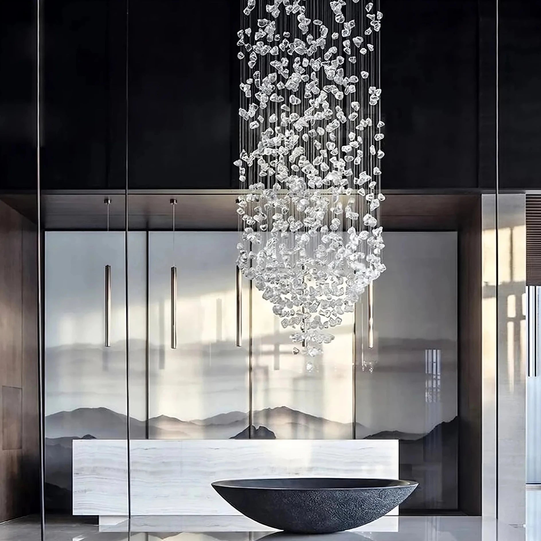 Black Crystal Linear chandelier - Caro Lane for dining room view 8