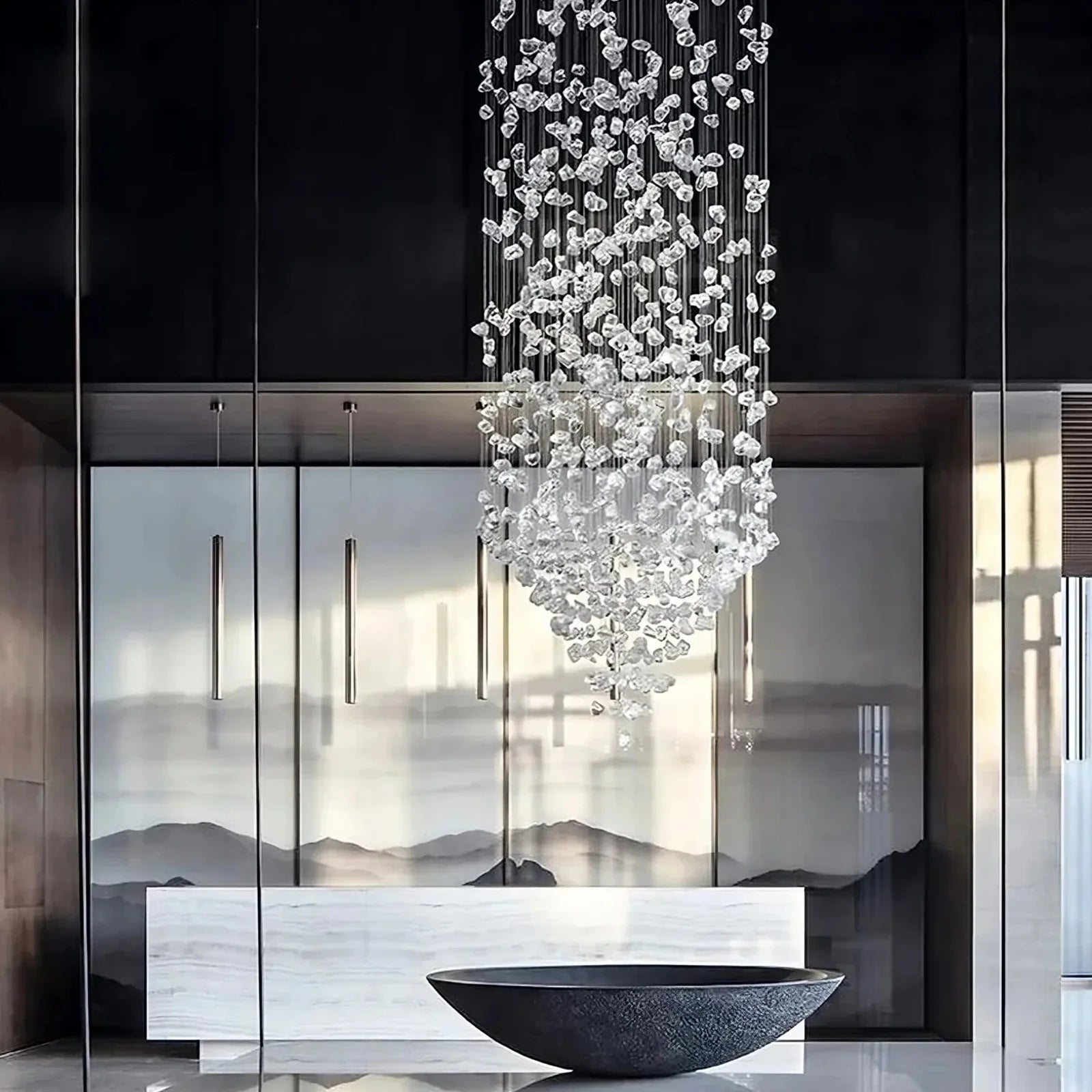 Black Crystal Linear chandelier - Liora House for dining room view 1