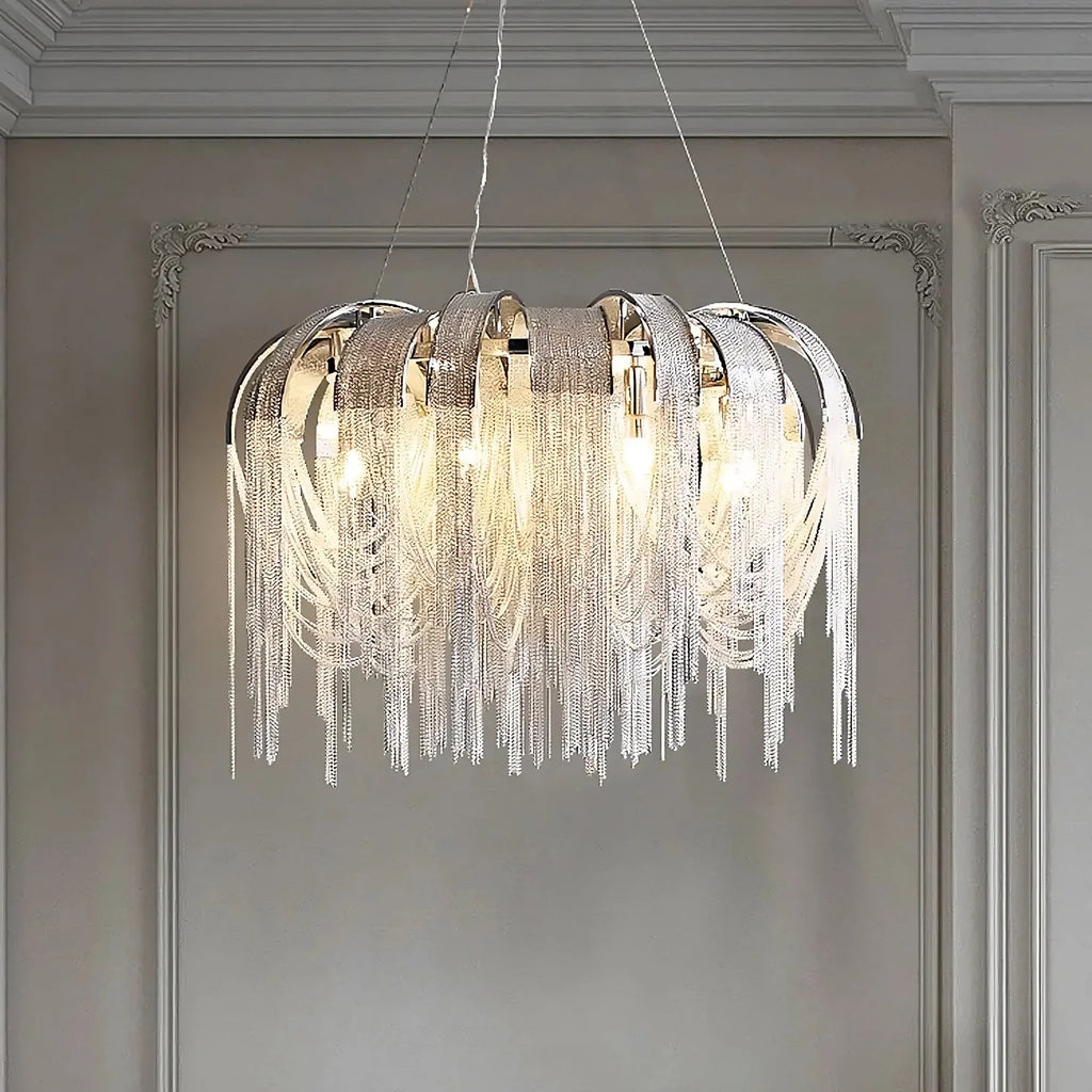 Silver Steel chandelier - Jessa Lane for dining room view 2