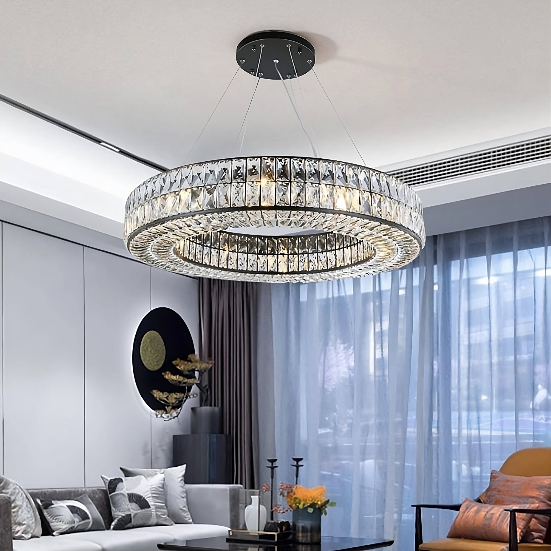 Black Crystal Round chandelier - Zelia House for dining room view 2