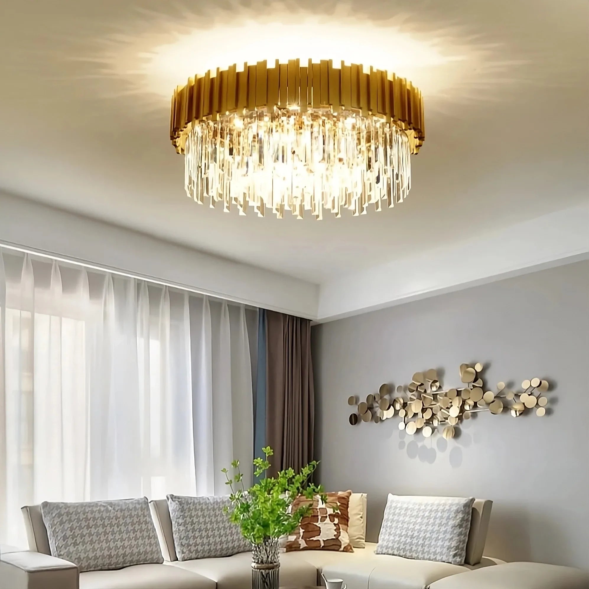 Gold Crystal Round chandelier - Arden Arc for dining room view 3