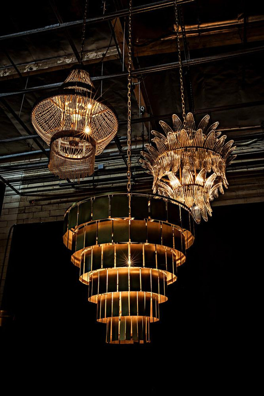 Antique Brass Rattan chandelier - Pavia Trace for dining room view 8