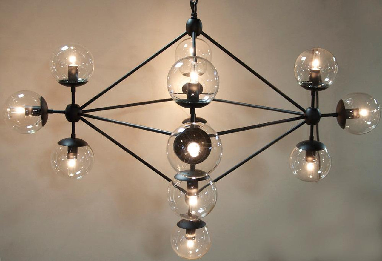 Matte Black Glass Round chandelier - Dorian Trace for dining room view 5