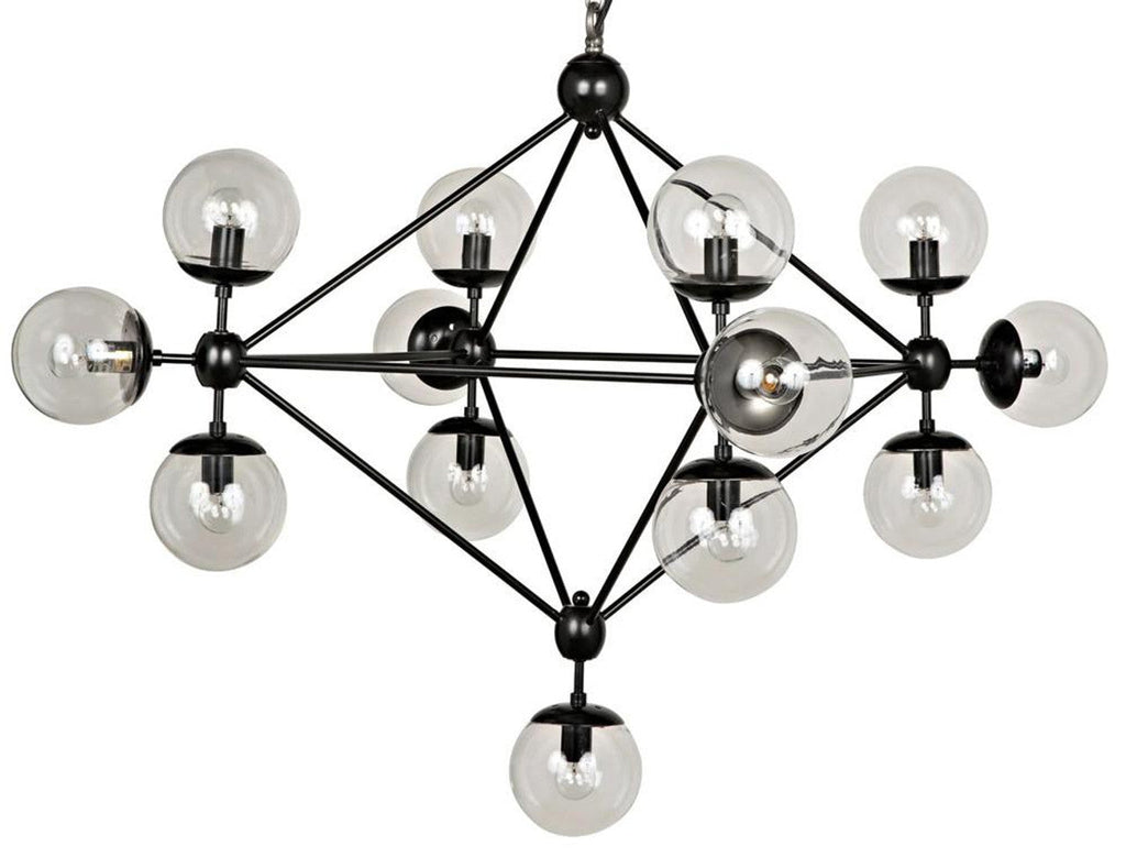Matte Black Glass Round chandelier - Dorian Trace for dining room view 1