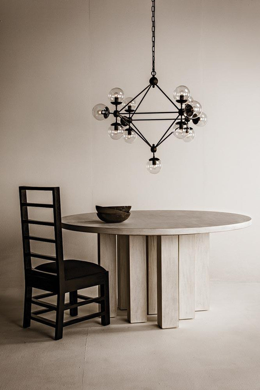 Matte Black Glass Round chandelier - Dorian Trace for dining room view 2