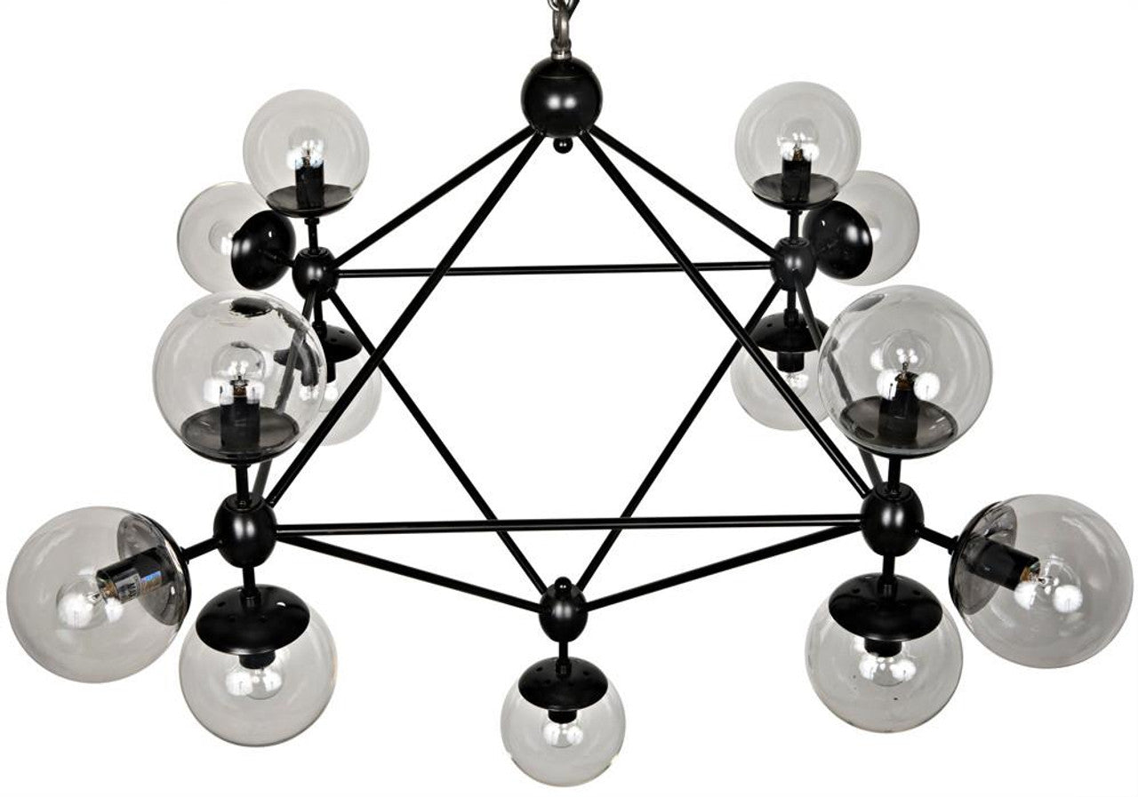 Matte Black Glass Round chandelier - Dorian Trace for dining room view 3