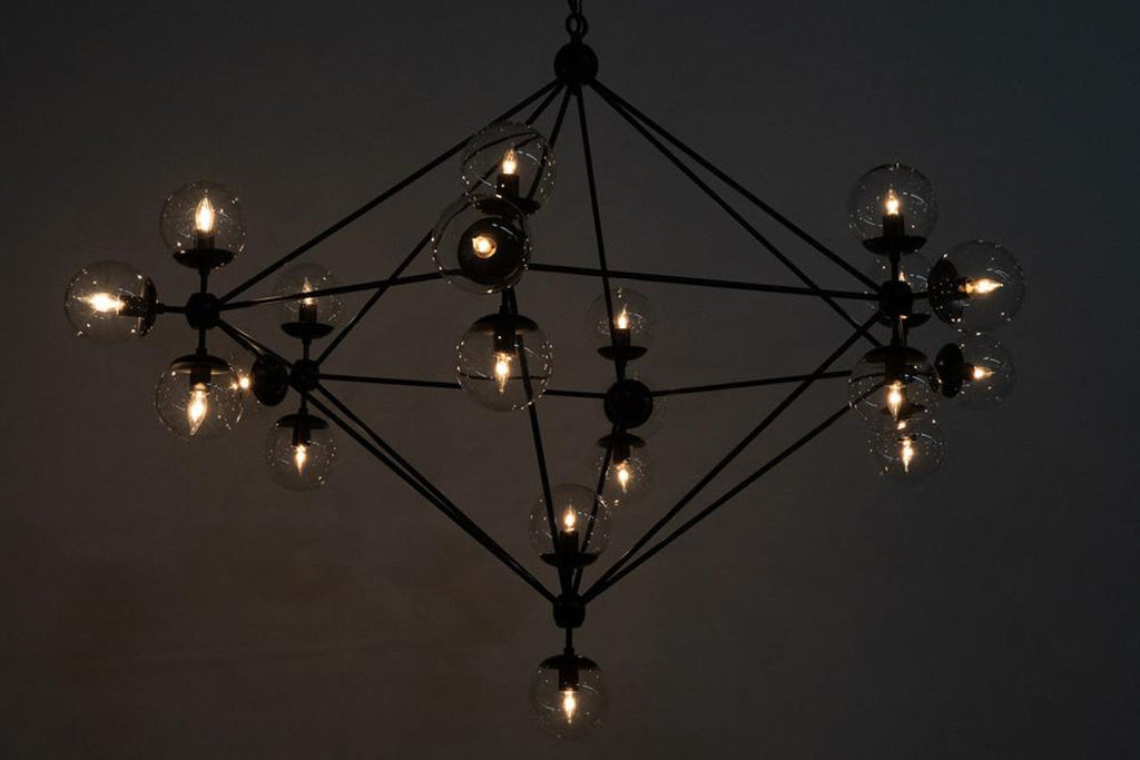 Matte Black Glass Round chandelier - Faye Trace for dining room view 6