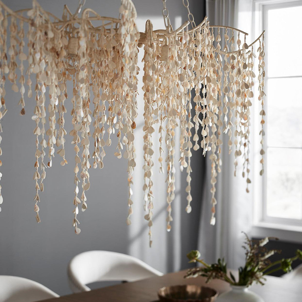 White Wood Candle chandelier - Kora Verge for dining room view 2