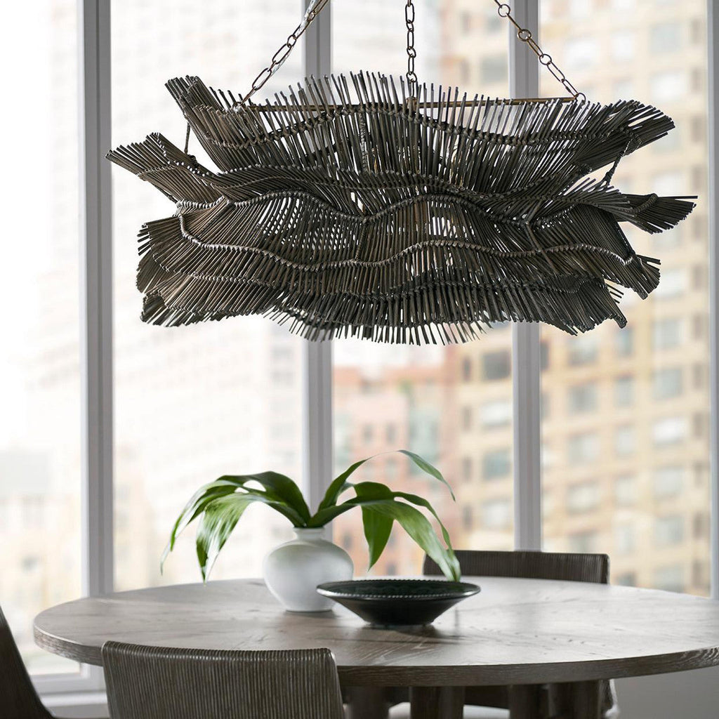 Antique Brass Rattan Round chandelier - Opal Verge for dining room view 2