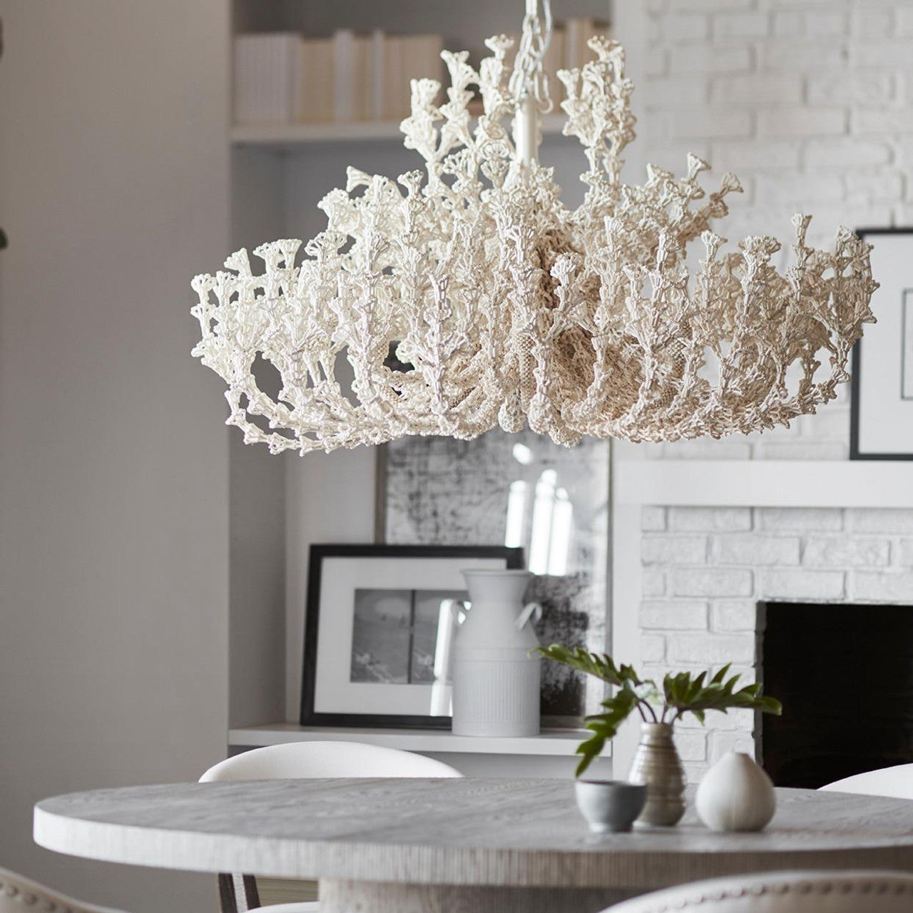 White Wood Candle chandelier - Belen Peak for dining room view 5