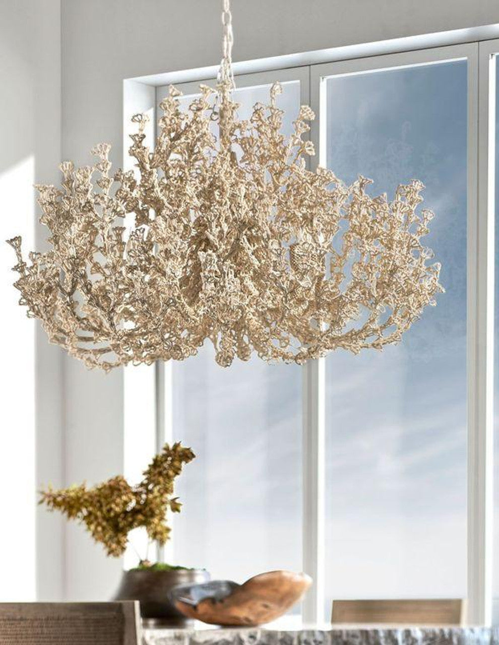 White Wood Candle chandelier - Belen Peak for dining room view 2