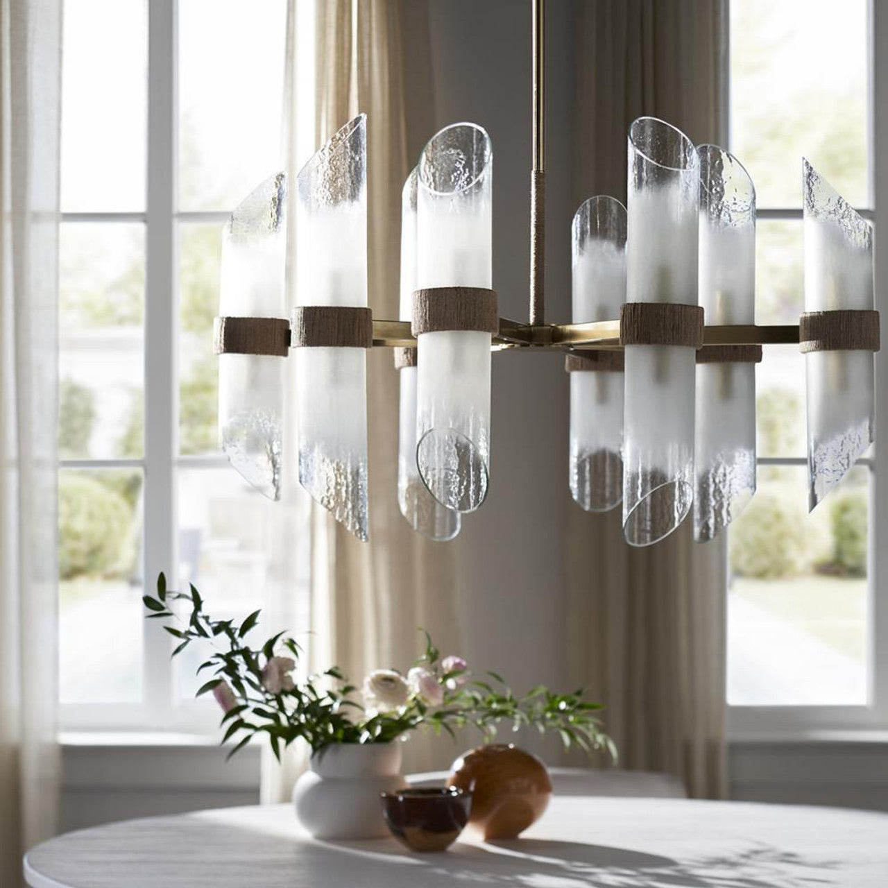 Brass Glass Candle chandelier - Pavia Verge for dining room view 4