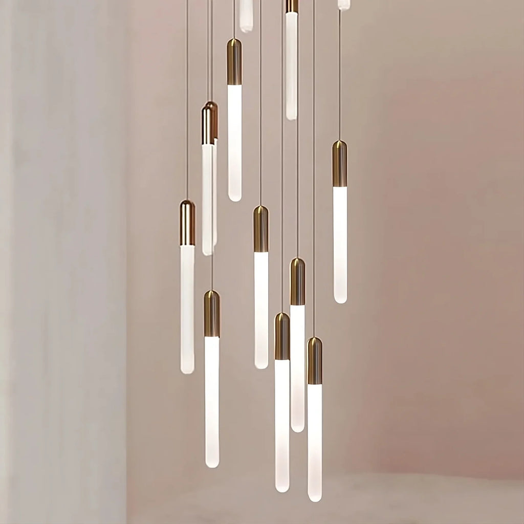 Gold Acrylic Linear chandelier - Quinn Bay for dining room view 1