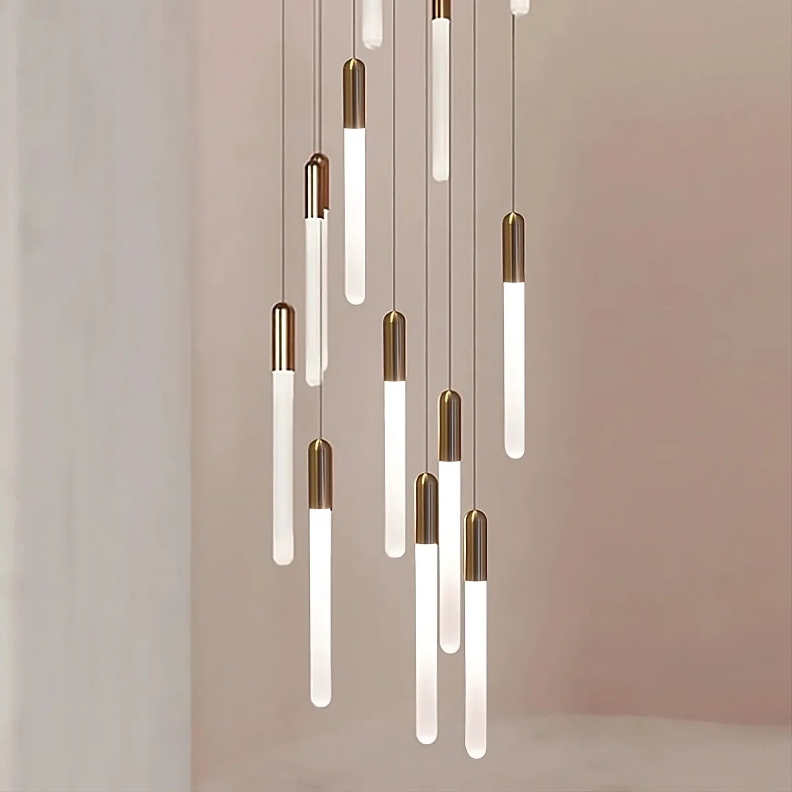 Gold Acrylic Linear chandelier - Quinn Bay for dining room view 1