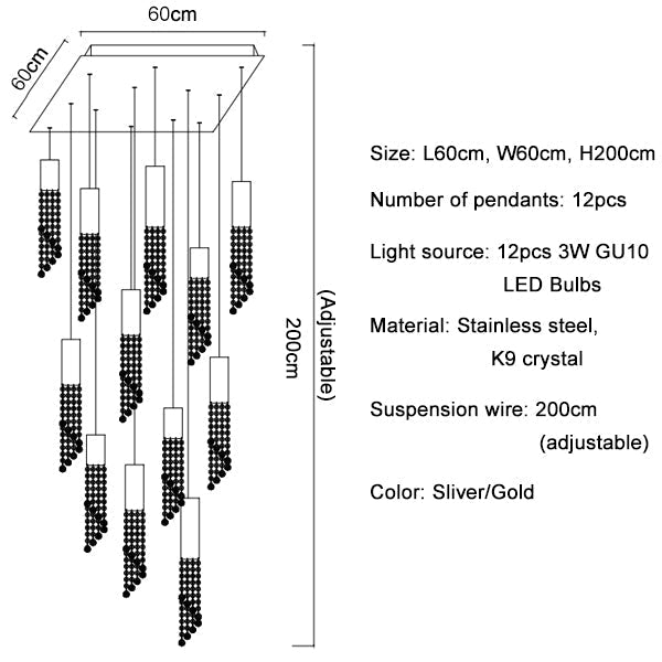 Clear Crystal Linear chandelier - Nico Bay for dining room view 12
