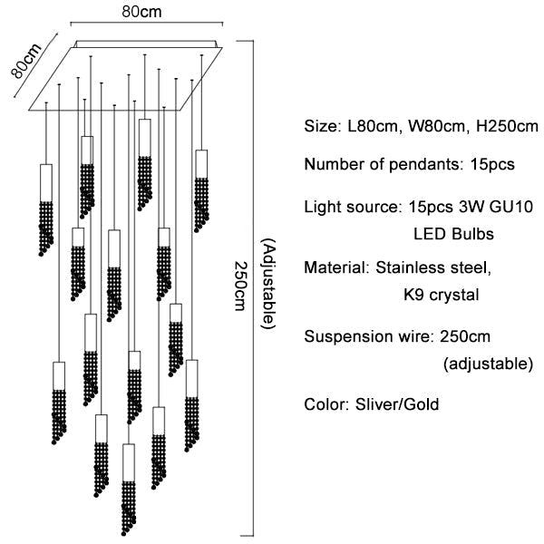 Clear Crystal Linear chandelier - Nico Bay for dining room view 10