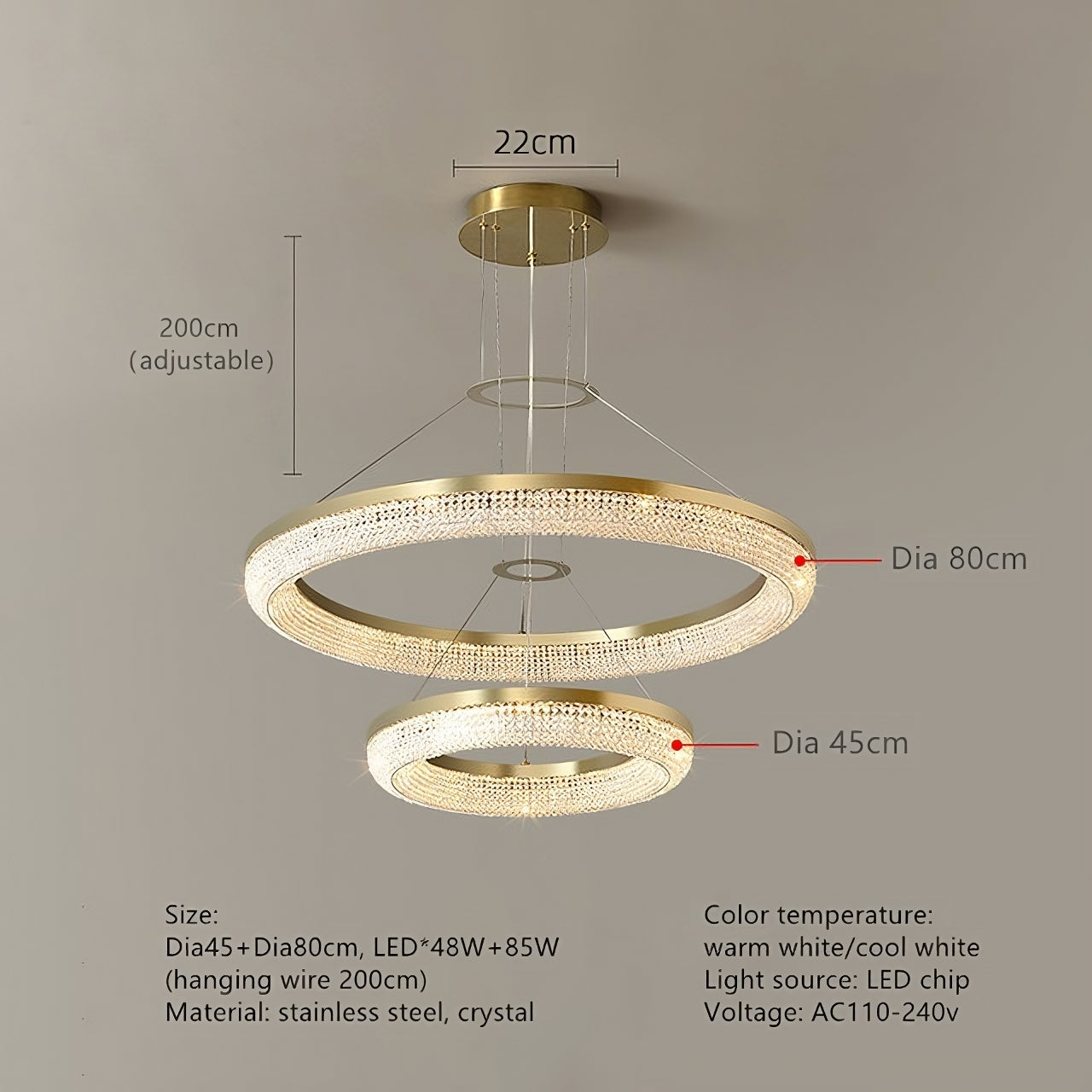Clear Crystal Round chandelier - Faye House for dining room view 4