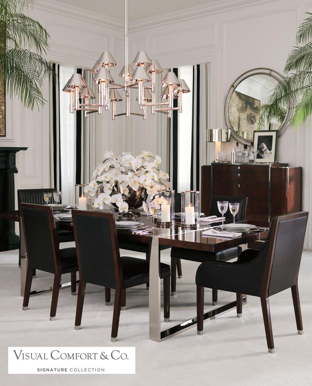 Polished Nickel Metal Linear chandelier - Nysa Nest for dining room view 2