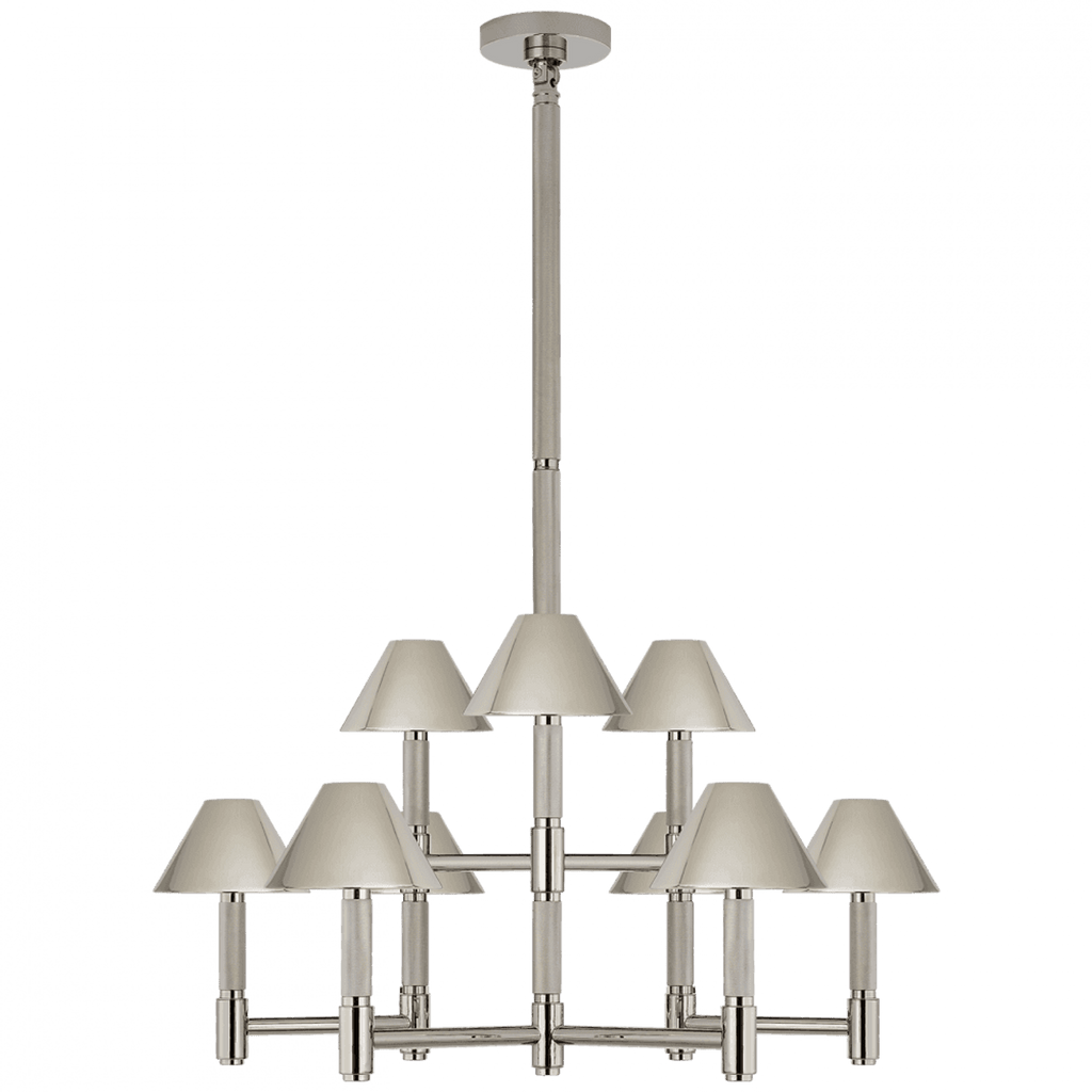 Polished Nickel Metal Linear chandelier - Nysa Nest for dining room view 1