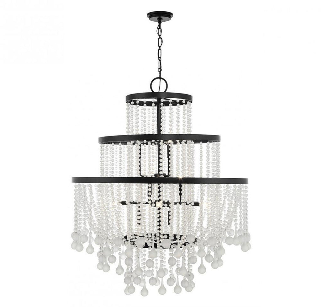 Matte Black Crystal Round chandelier - Oriel Verge for dining room view 1