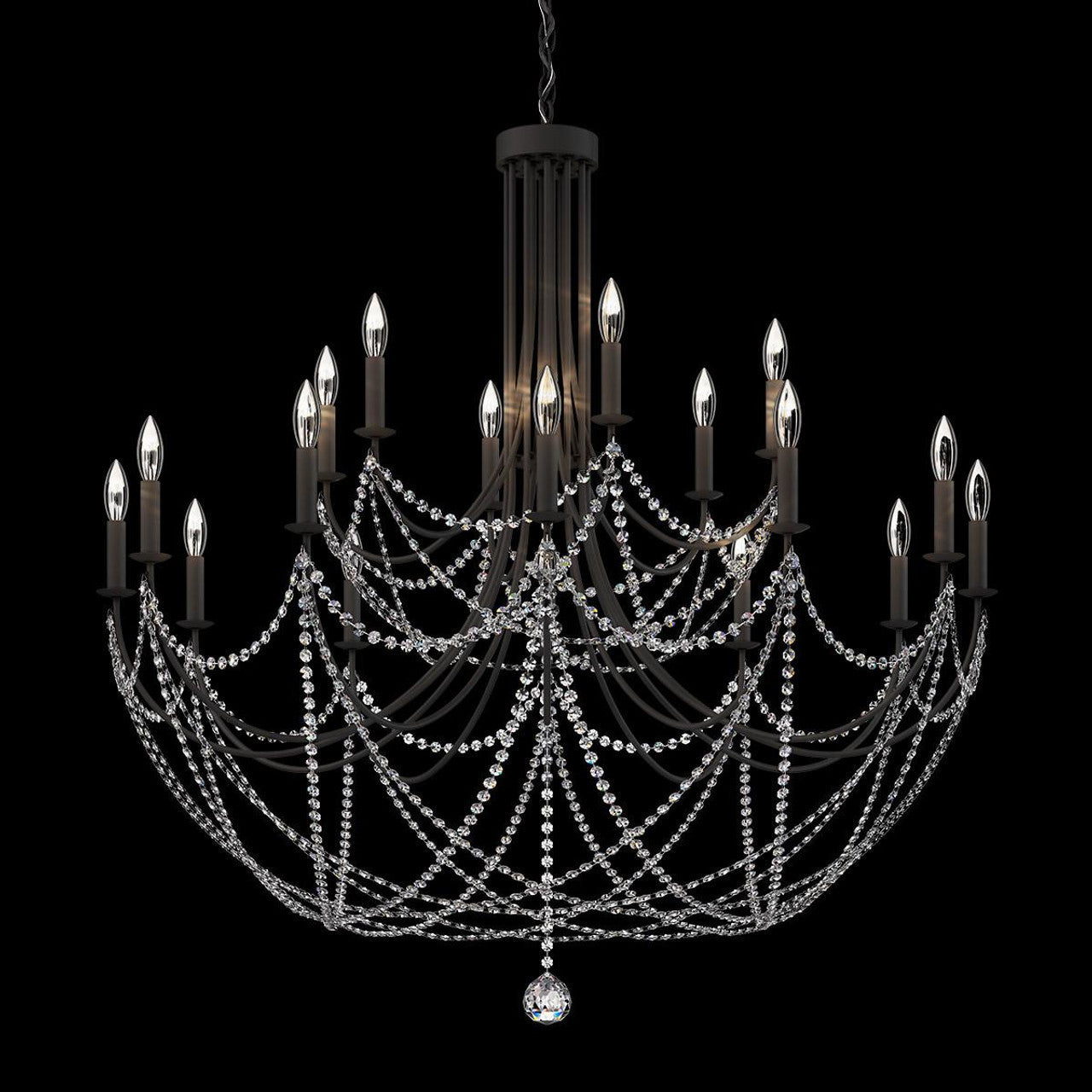 Black Crystal Candle chandelier - Yule Trace for dining room view 1