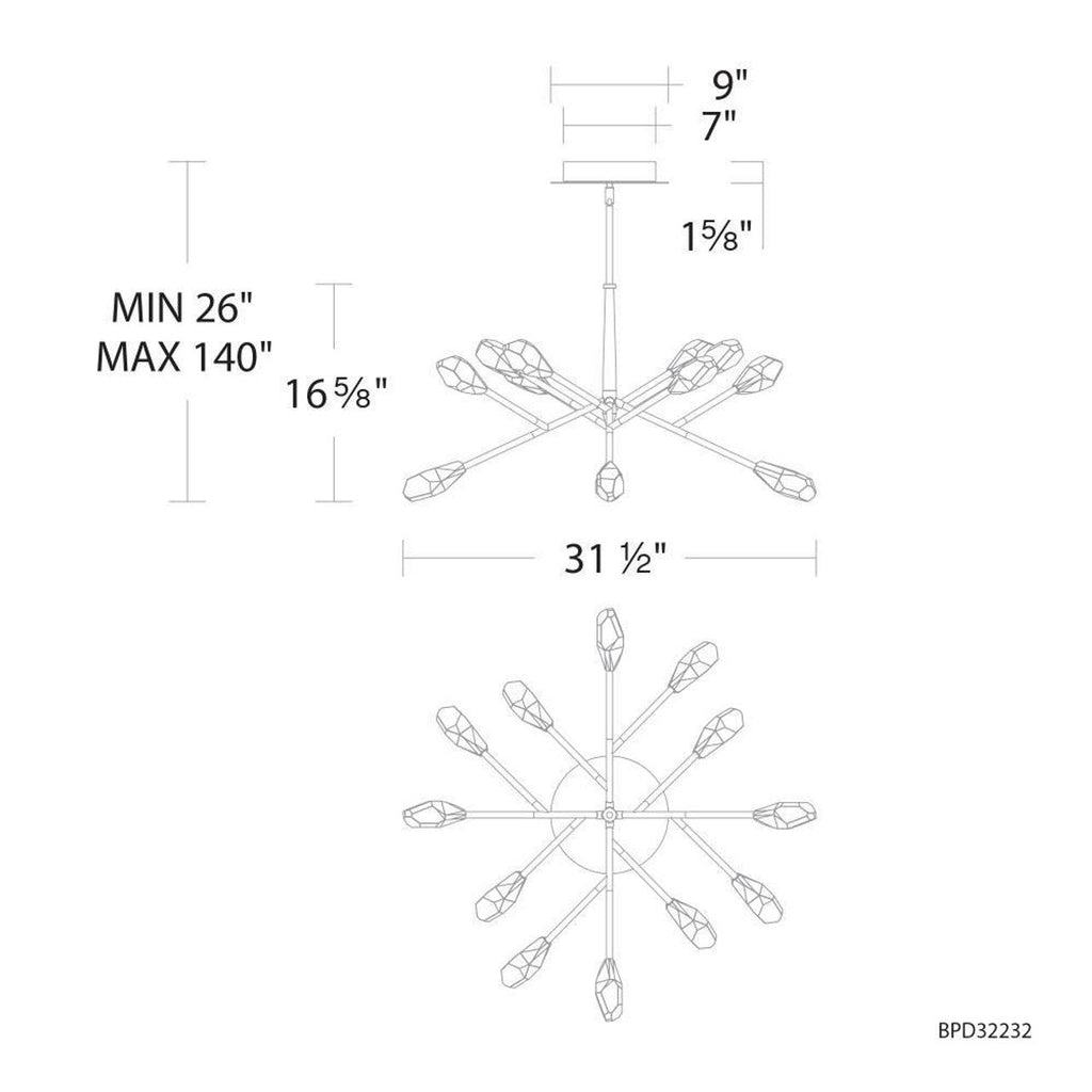 Synapse Chandelier, Integrated LED, Aged Brass, Optic Haze Quartz (BPD32232-AB YUEX014AZX)