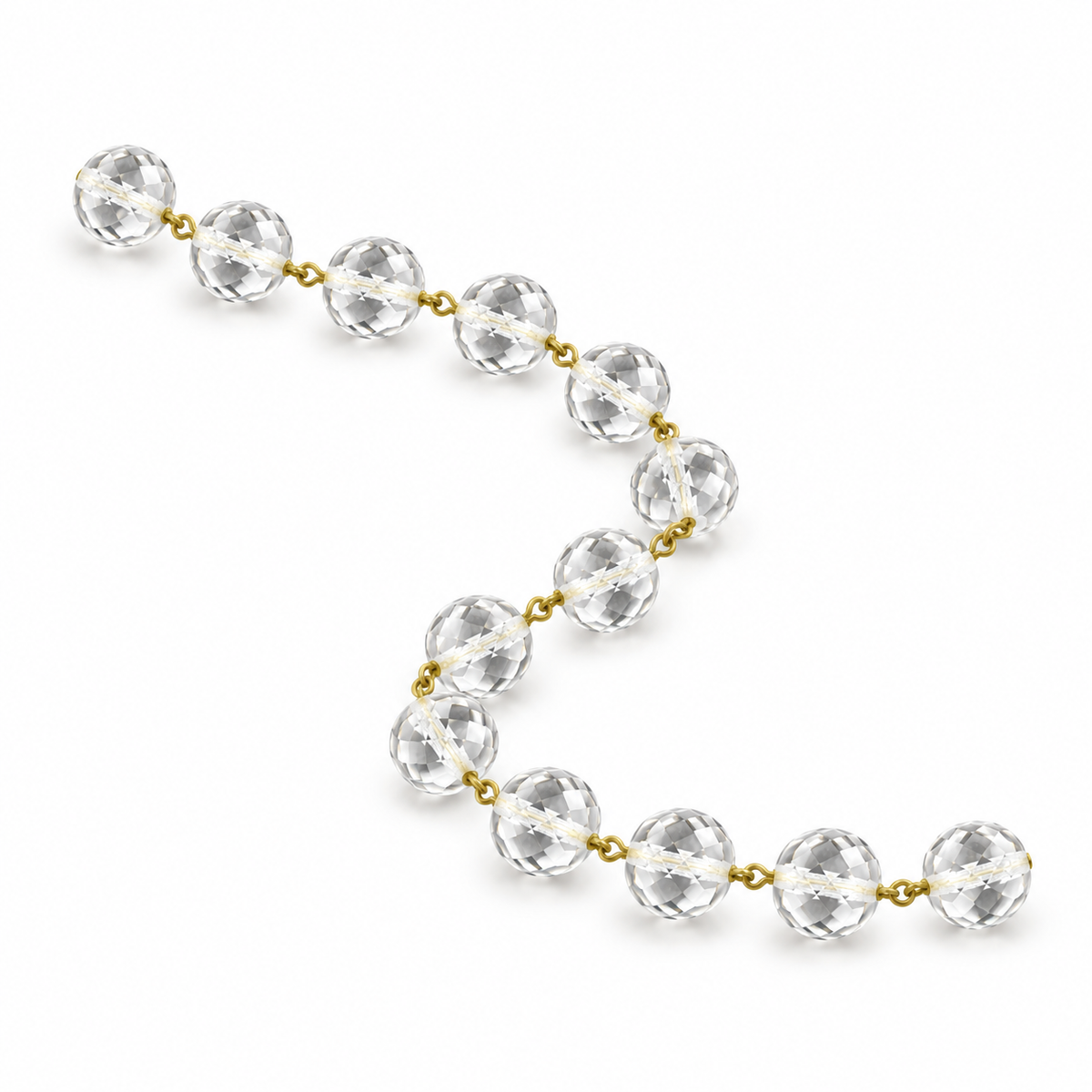 Representative section of Tianguang 12 mm clear faceted crystal bead chain with brass-tone pins, sold per meter