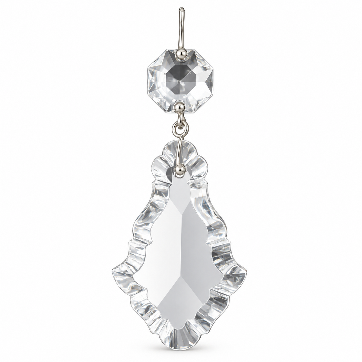 Tianguang 50 mm French-cut crystal pendant with a 14 mm top jewel and nickel-finish clip