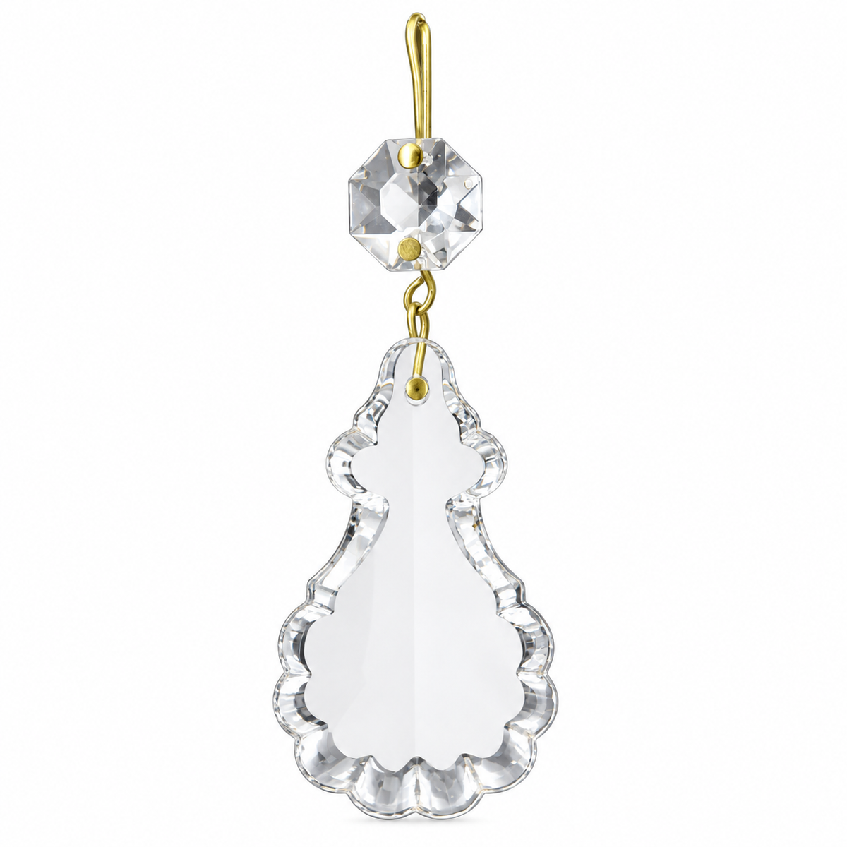 Tianguang 50 mm scalloped clear crystal pendant with a 14 mm upper jewel and brass-tone clip