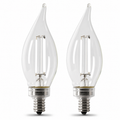 Two Tianguang clear BA10 flame-tip LED bulbs with white filaments and E12 screw bases