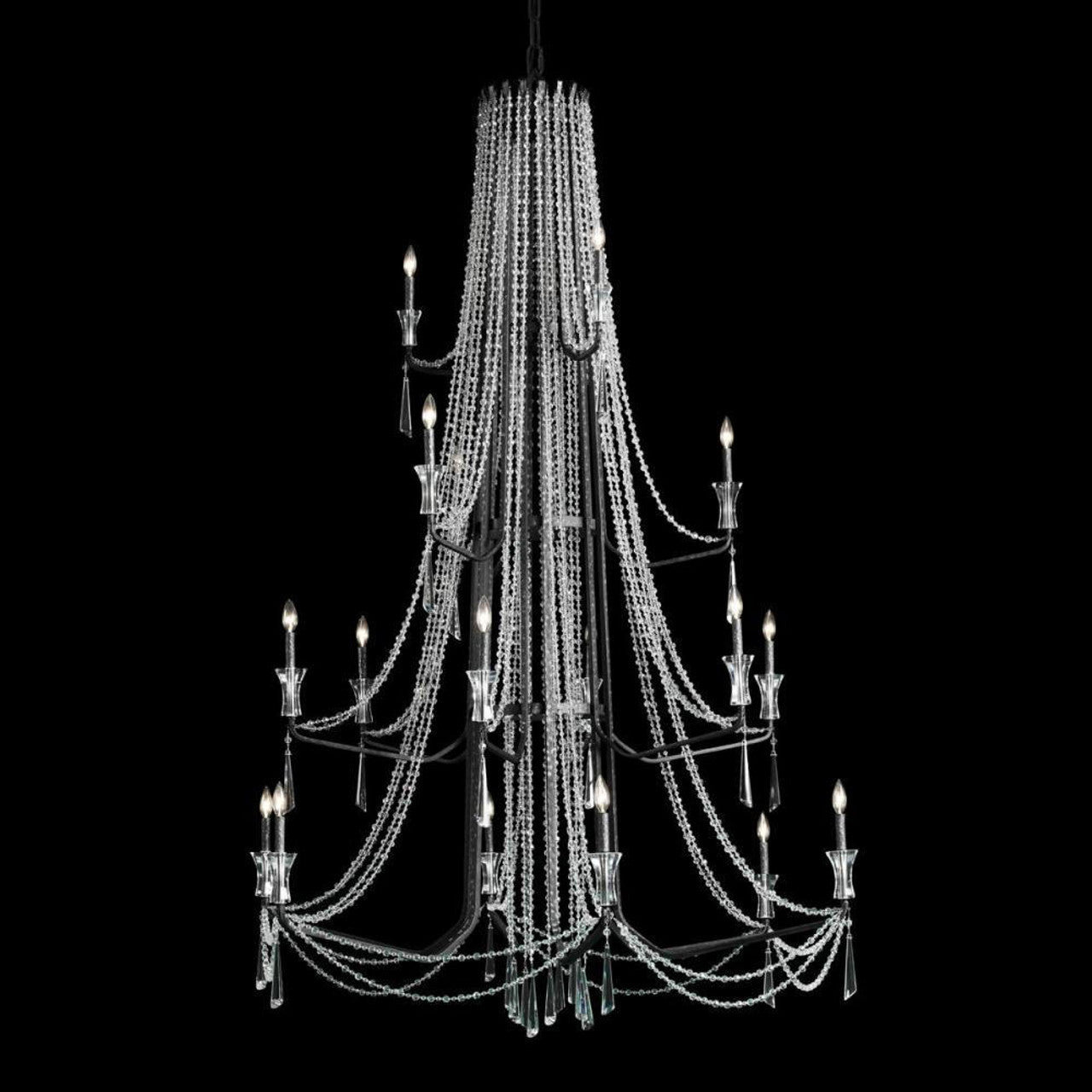 Black Crystal Tiered chandelier - Uma Nest for dining room view 2